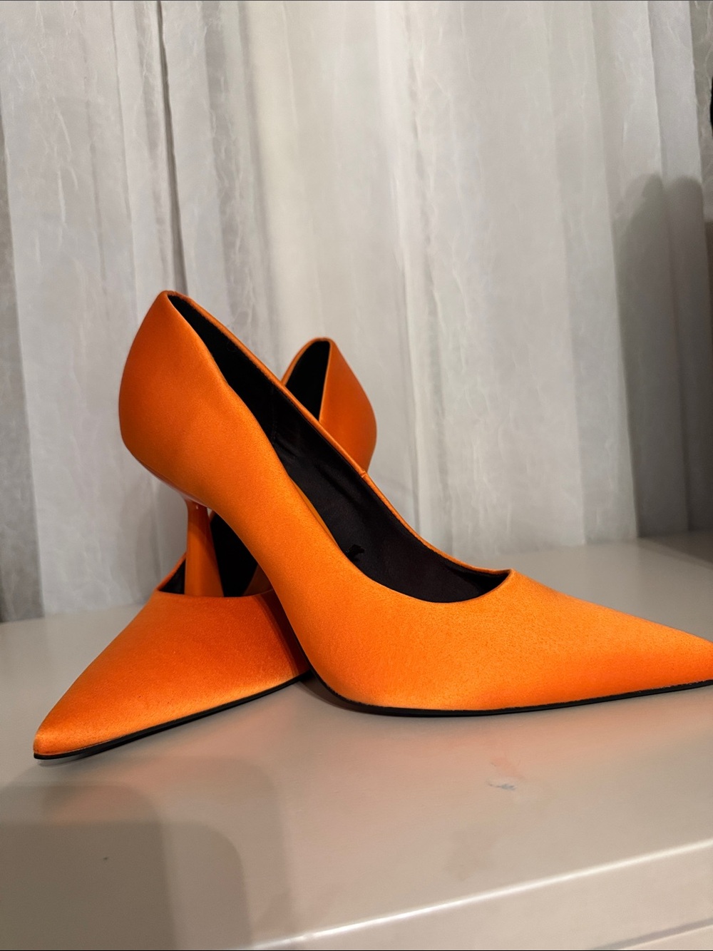 Zara Bright Orange Pointed-Toe High Heel Pumps